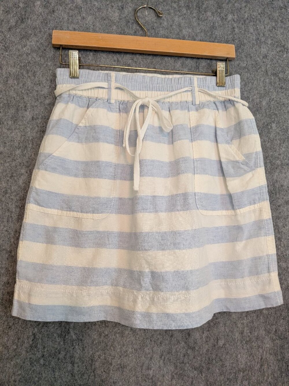 Ann Taylor Loft Blue White Striped Linen Blend Skirt w/Pockets XS
